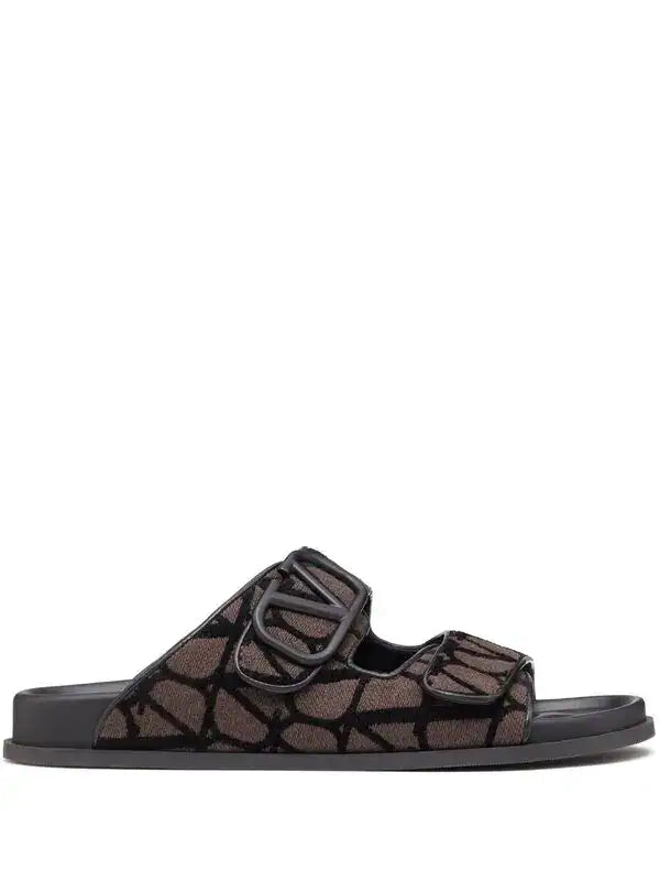 Valentino Garavani Iconographe Logo Jacquard Canvas Sandals - Brown