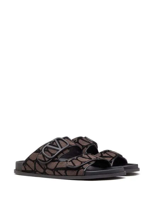 Valentino Garavani Iconographe Logo Jacquard Canvas Sandals - Brown