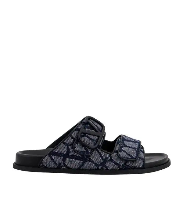 Valentino Garavani Iconographe Logo Jacquard Canvas Sandals - Blue