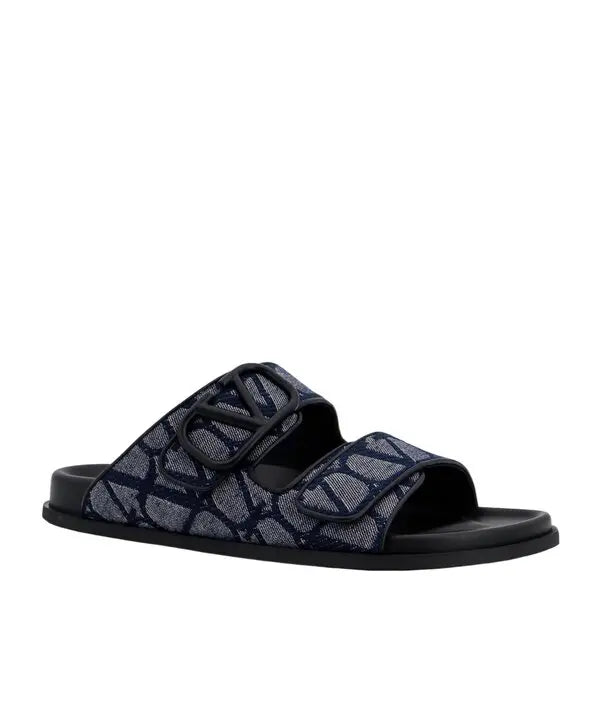Valentino Garavani Iconographe Logo Jacquard Canvas Sandals - Blue