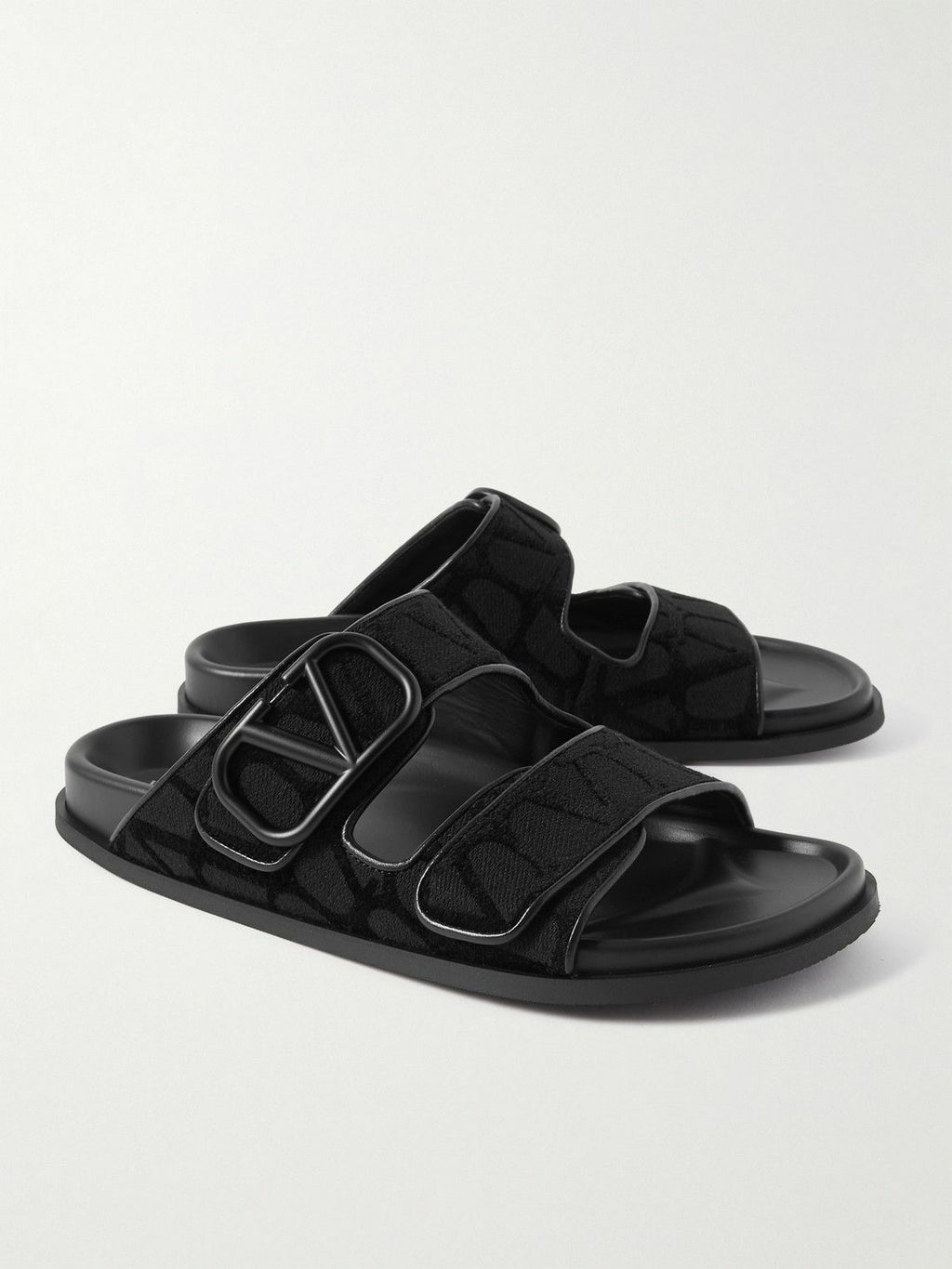Valentino Garavani Iconographe Logo Jacquard Canvas Sandals - Black